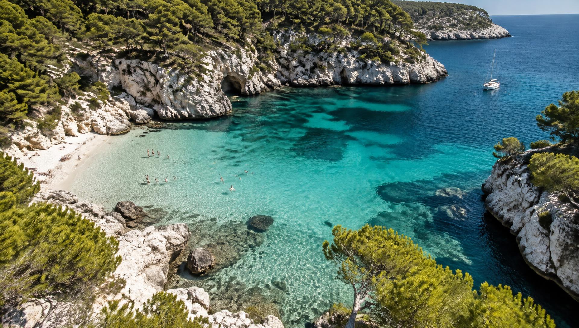 Cala de aguas turquesa en Menorca